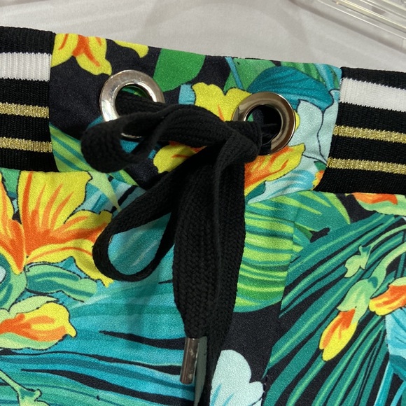 Boston Proper Midnight Palm Pants Snap Up Leg Slit Elastic Drawstring Waist - Picture 3 of 8